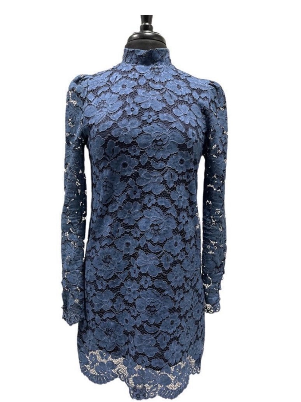 ZARA Blue Lace High-Neck Long-Sleeve Dress